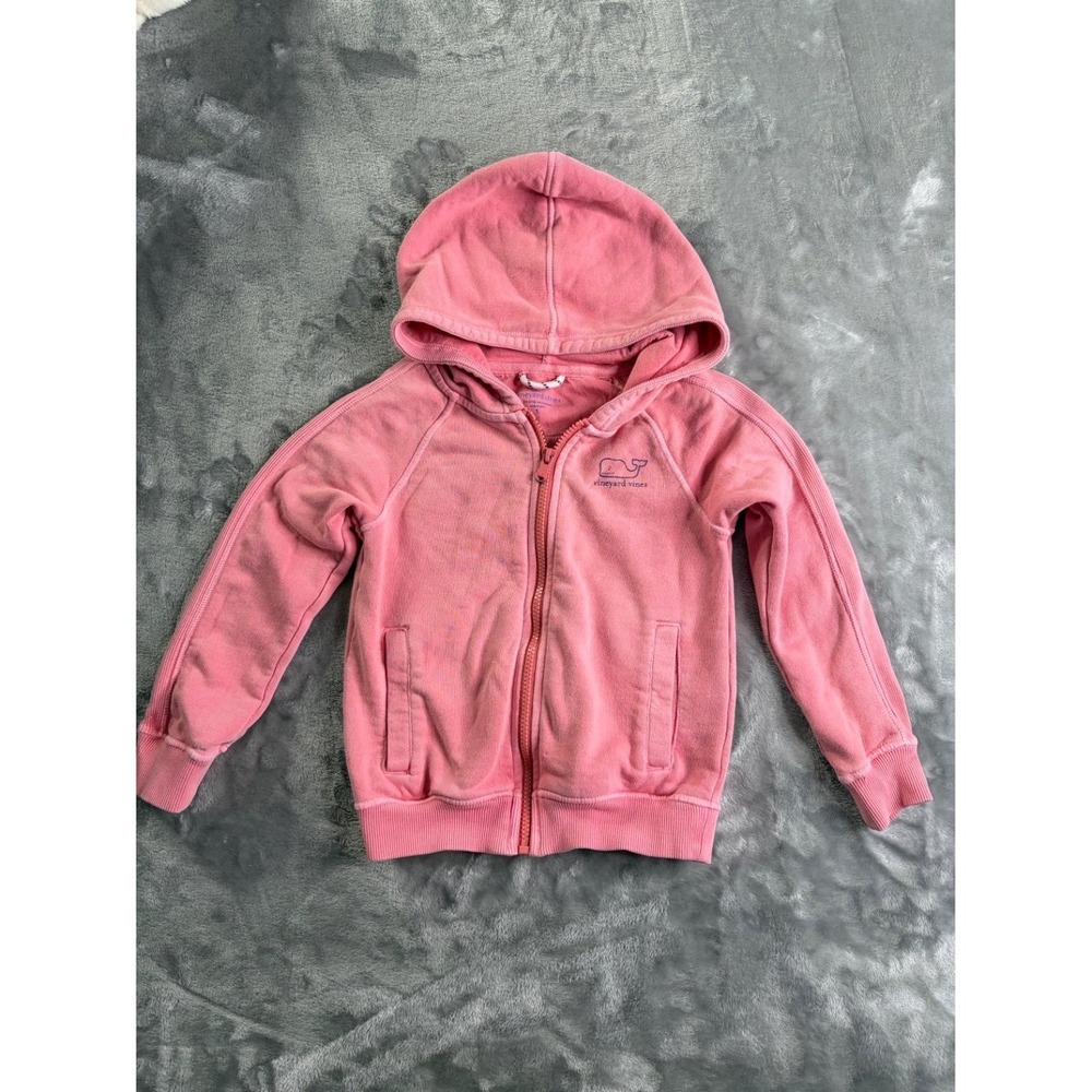 Vineyard Vines Girls Pink Whale Logo Full Zip Hoodie Sweatshirt Size 5